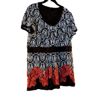 STYLE & co brown hawaiian coral floral blouse 1X